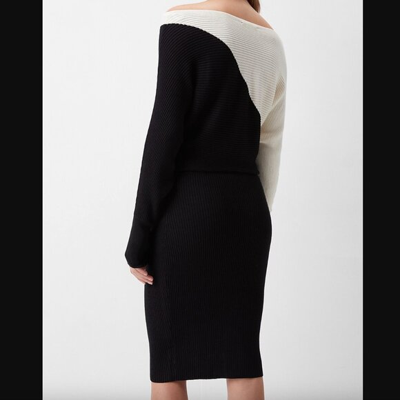 Express Color Block Asymmetrical Off-Shoulder Midi Sweater Dress – Size XL - Picture 2 of 11